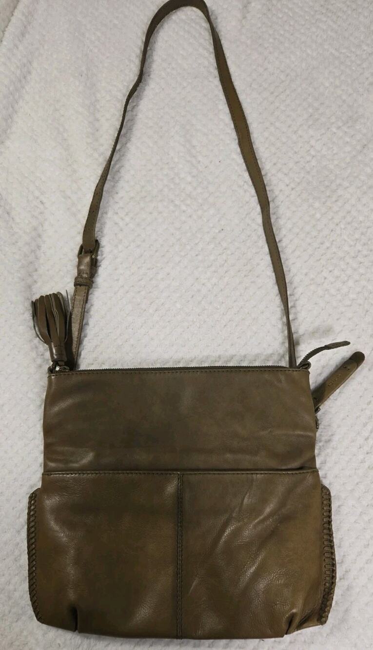 Lucky Brand Crossbody Shoulder Bag Folded Lined Hobo Boho Natural Leather Brass